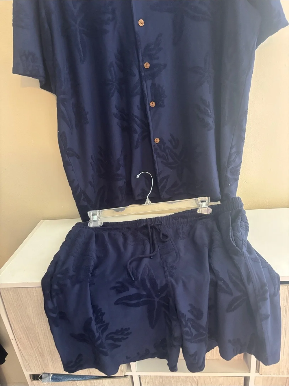 Caribbean Navy Floral Velour Swim Athletic Shorts